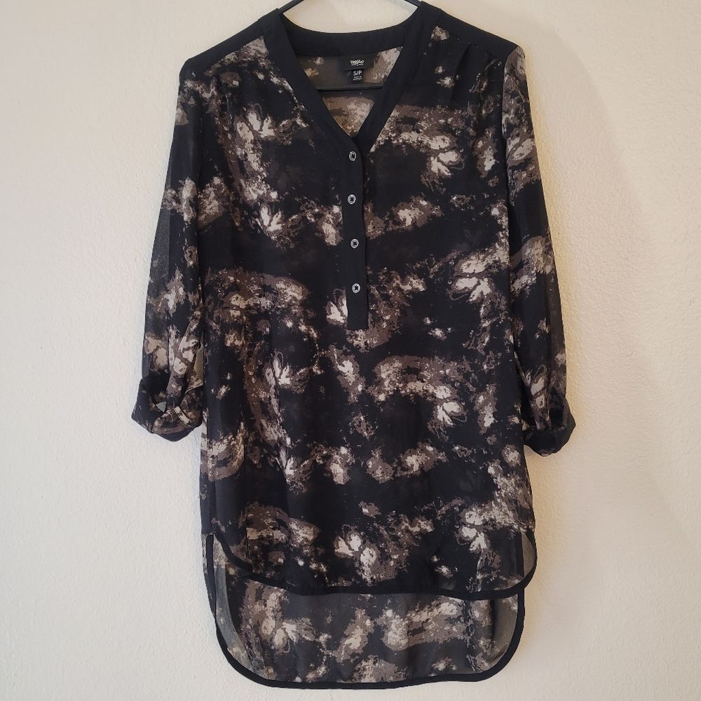 massimo black & brown sheer flowy blouse 90s grunge office top